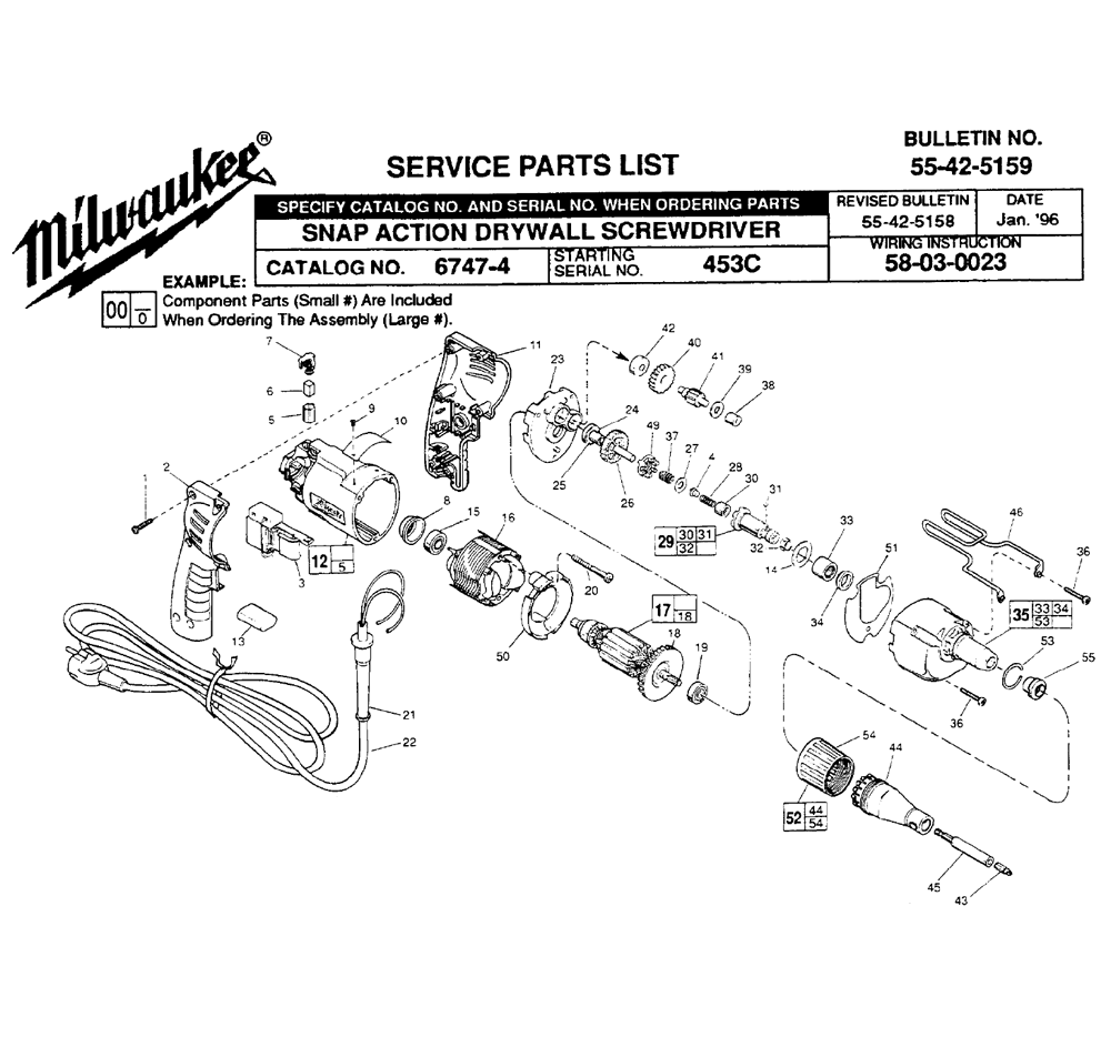 Fig-0 Diagram and Parts List for 6747-4 453C Milwaukee Electric Drill
