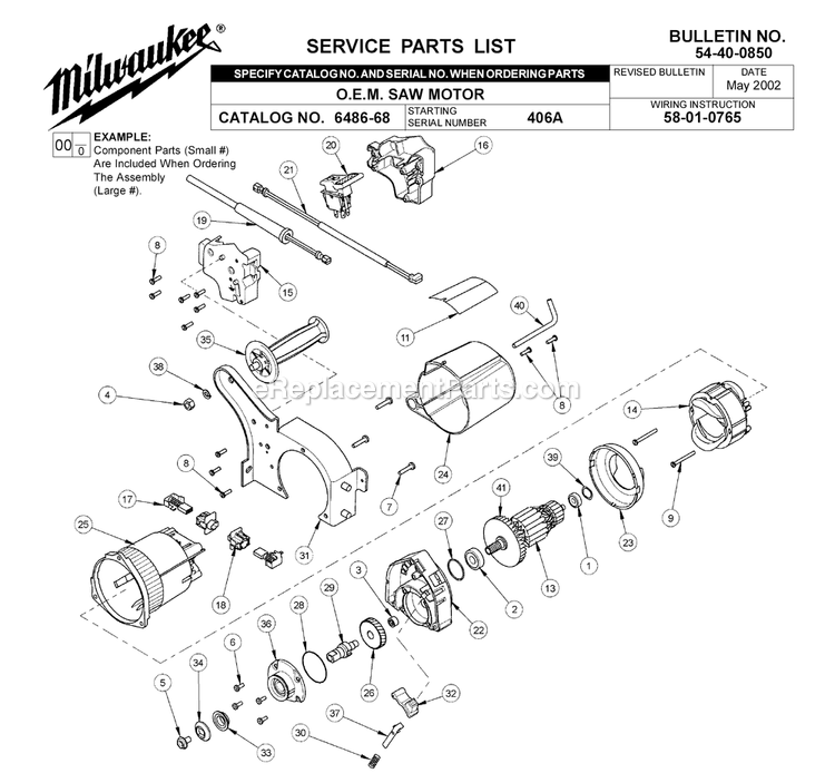 Page A Diagram and Parts List for 6486-68 406A Milwaukee Saw