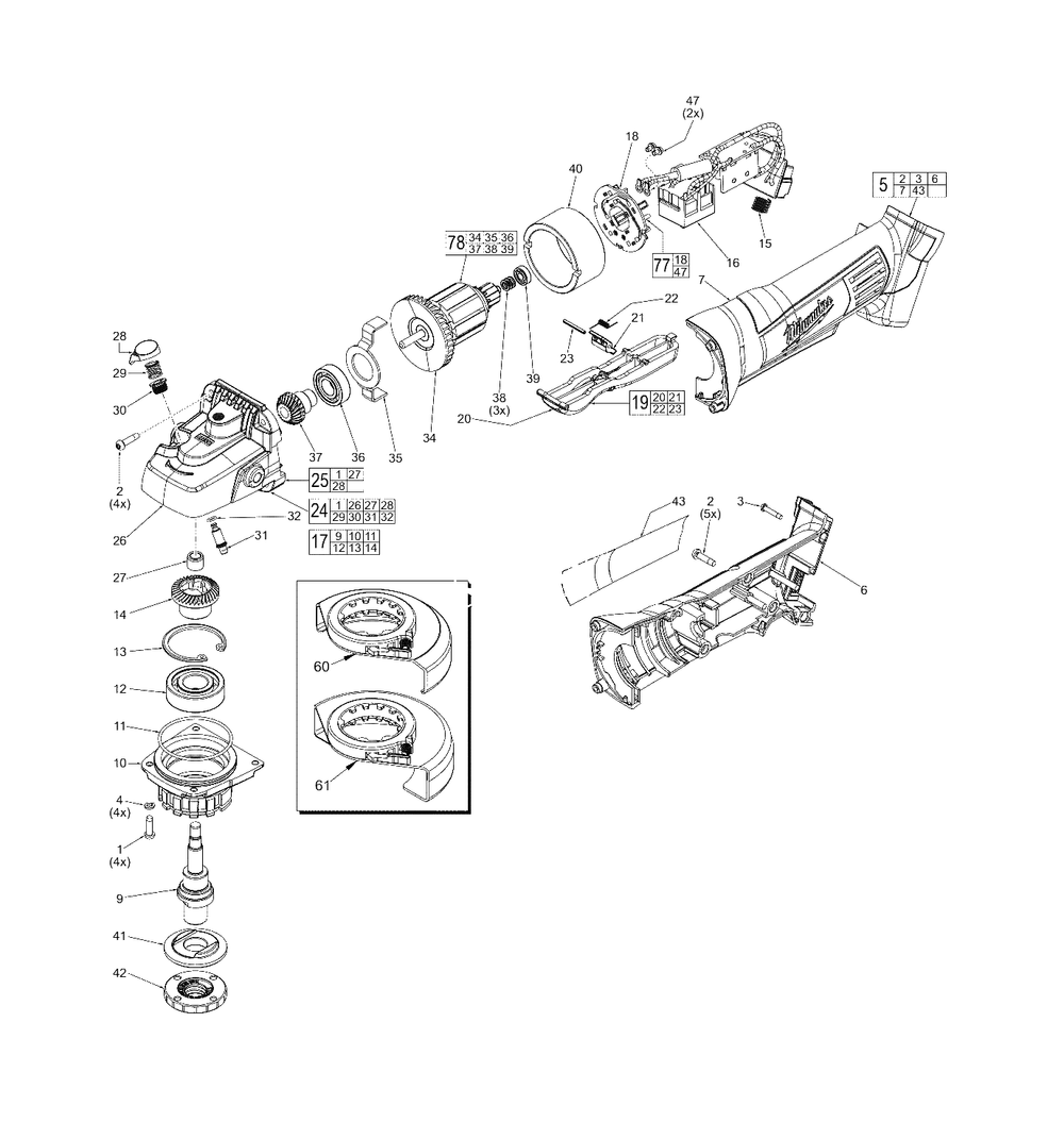 Cordless 18 Volt 4-1/2-Inch Cut-Off/Grinder Diagram and Parts List for 2680-20 B96E Milwaukee Sander Grinder