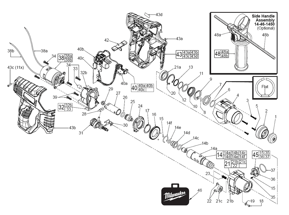 Fig-0 Diagram and Parts List for 2412-059 E66A Milwaukee Hammer Drill