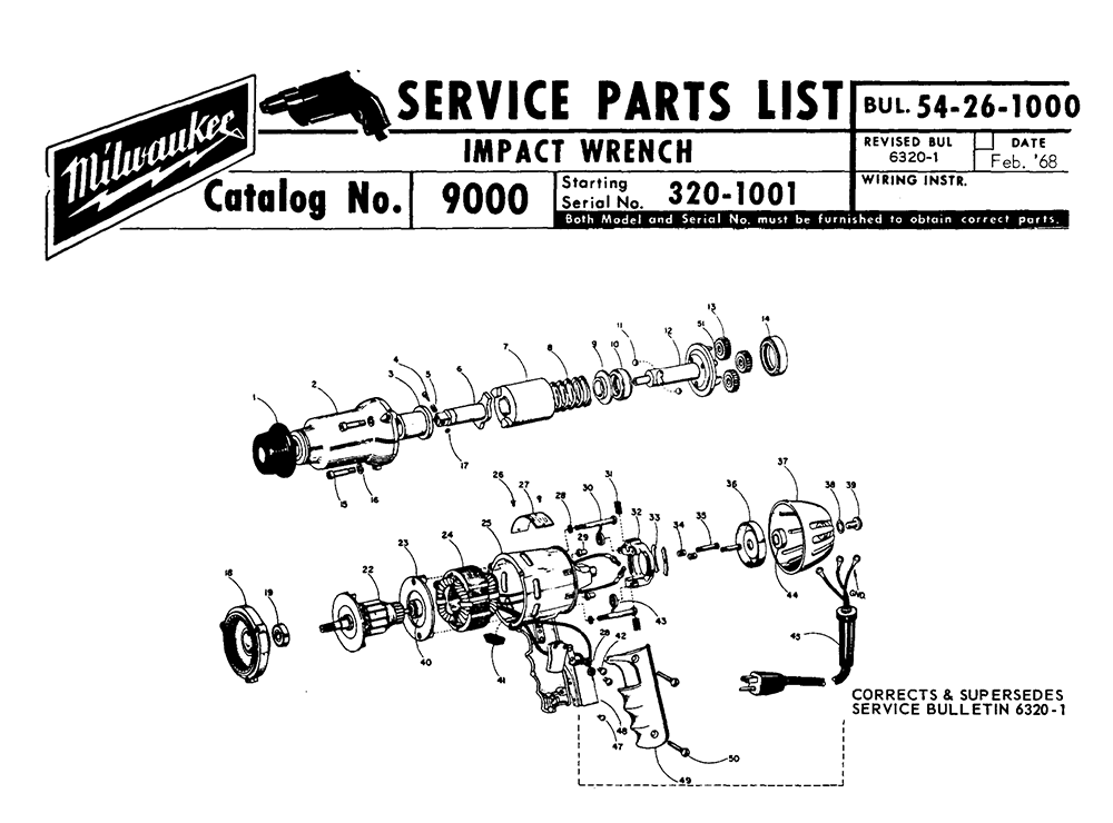 Fig-0 Diagram and Parts List for 9000 320-1001 Milwaukee Impact Driver