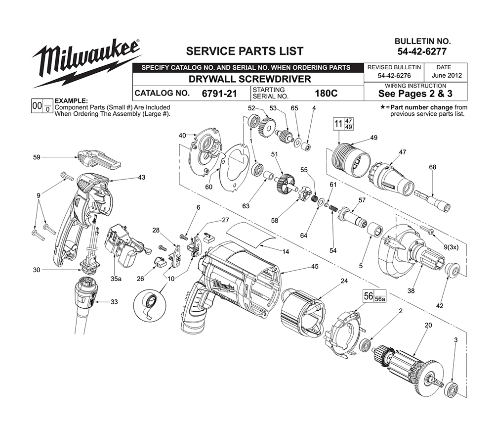 Fig-0 Diagram and Parts List for 6791-21 180C Milwaukee Electric Drill