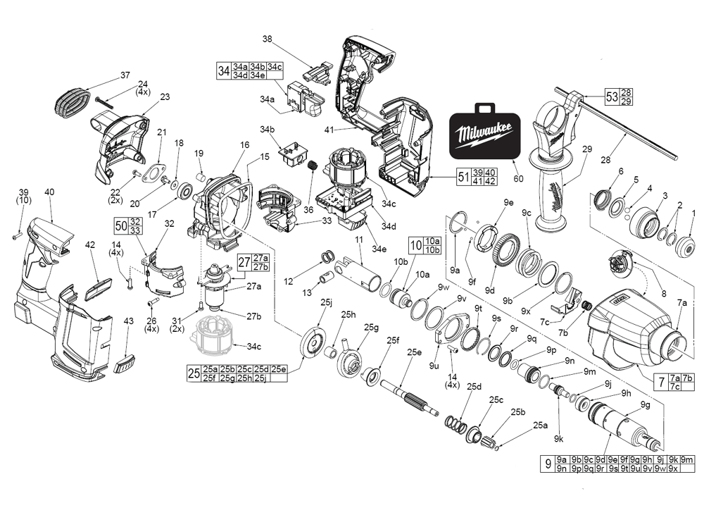 Fig-0 Diagram and Parts List for 2712-22 G17A Milwaukee Hammer Drill