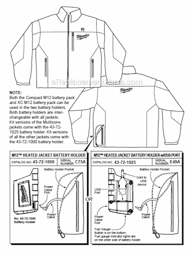 Page A Diagram and Parts List for 2342XL  Milwaukee Workwear