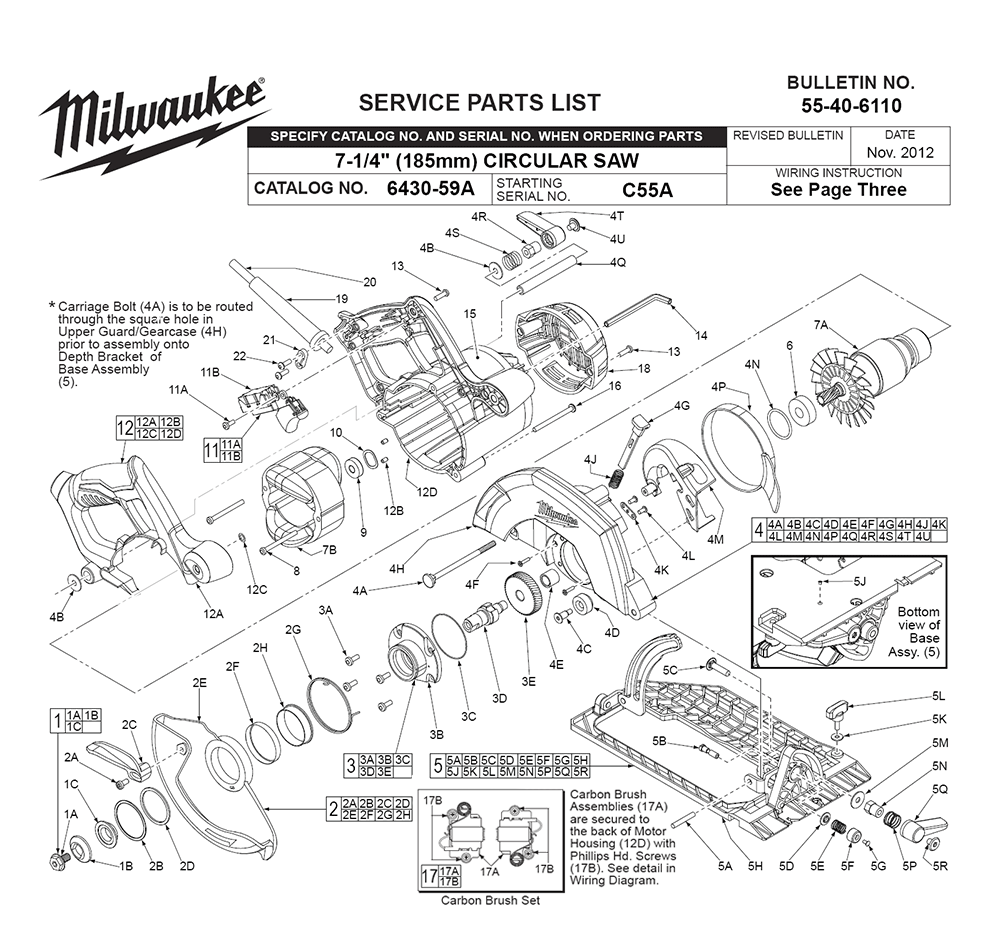 Fig-0 Diagram and Parts List for 6430-59A C55A Milwaukee Circular Saw