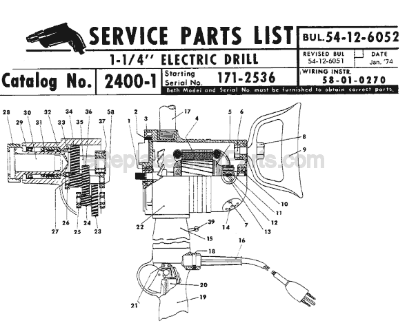 Page A Diagram and Parts List for 2400-1 SER 171-2536 Milwaukee Electric Drill