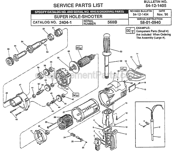Page A Diagram and Parts List for 2404-1 SER 568B Milwaukee Electric Drill