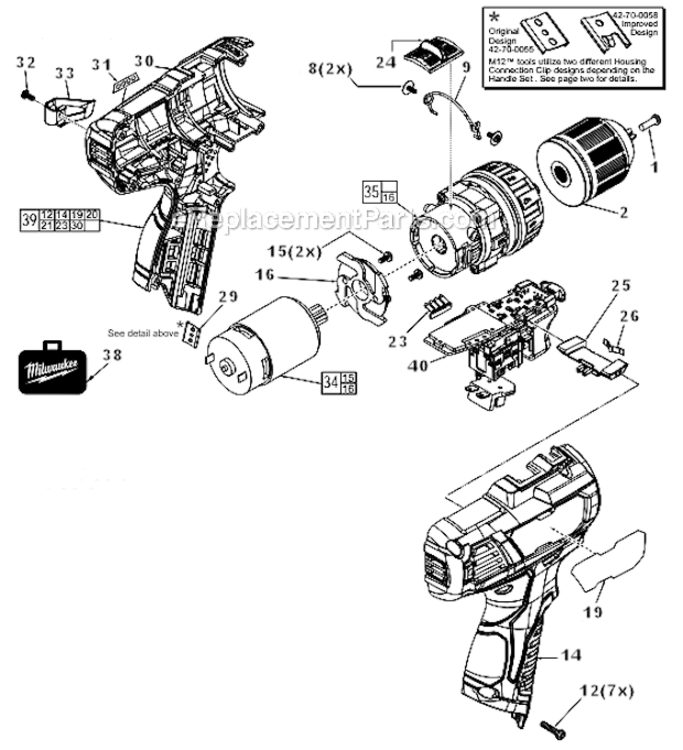 Page A Diagram and Parts List for 2407-20  Milwaukee Cordless Drill
