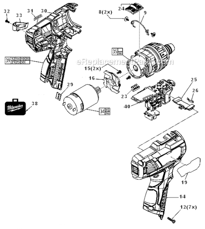 Page A Diagram and Parts List for 2407-22  Milwaukee Cordless Drill