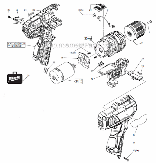 Page A Diagram and Parts List for 2408-20  Milwaukee Hammer Drill