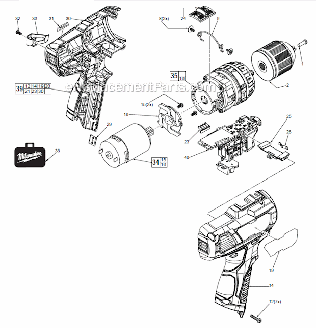 Page A Diagram and Parts List for 2408-22  Milwaukee Hammer Drill