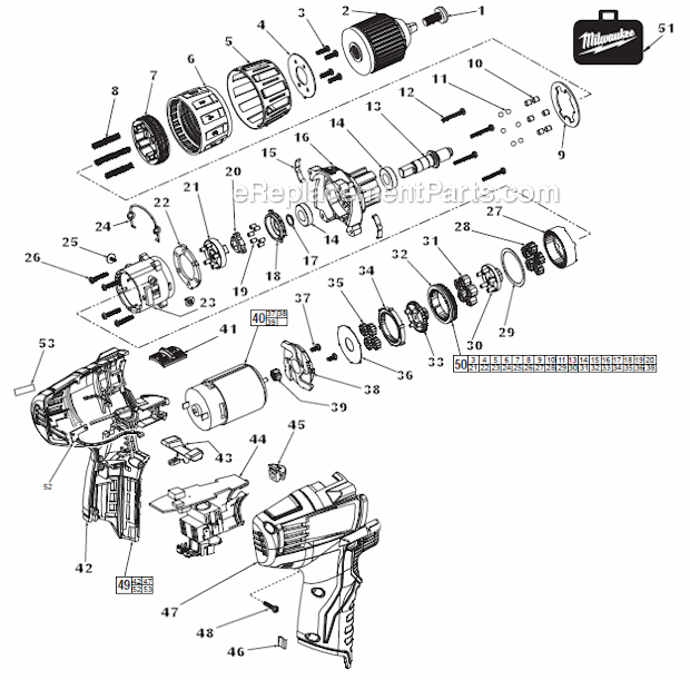 Page A Diagram and Parts List for 241022  Milwaukee Cordless Drill