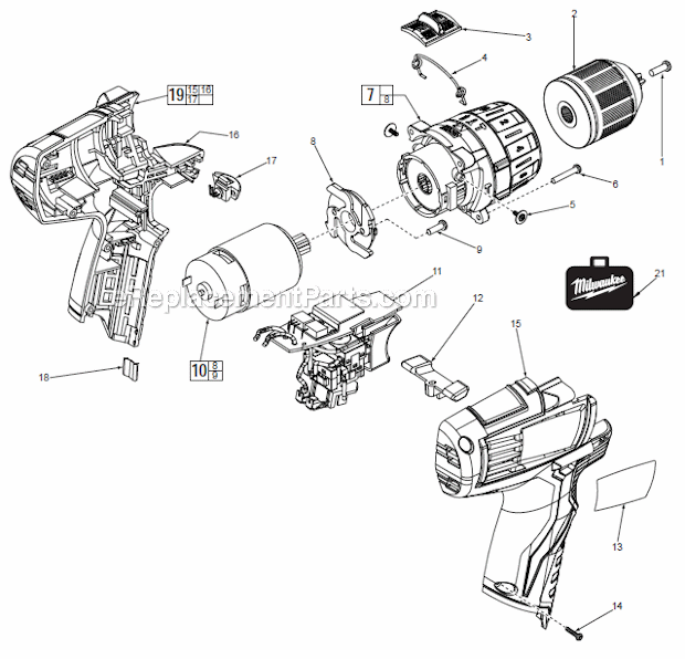 Page A Diagram and Parts List for 241120  Milwaukee Cordless Drill