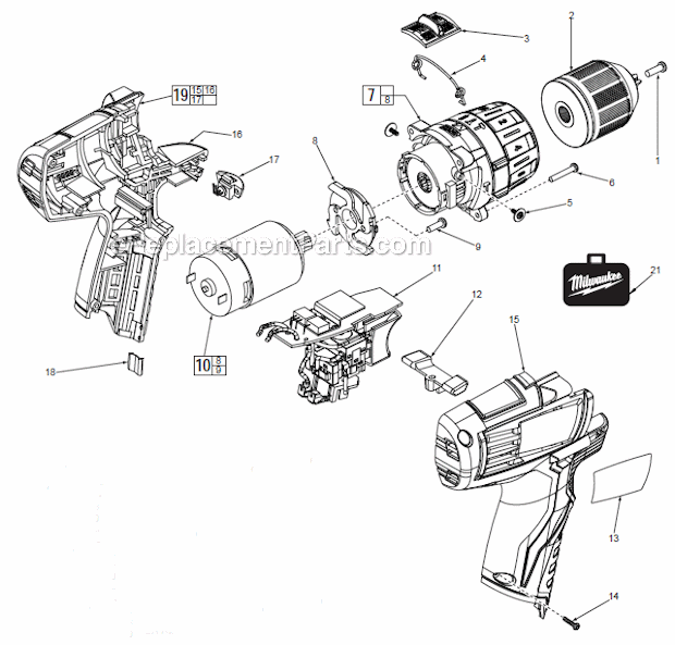 Page A Diagram and Parts List for 241122  Milwaukee Cordless Drill