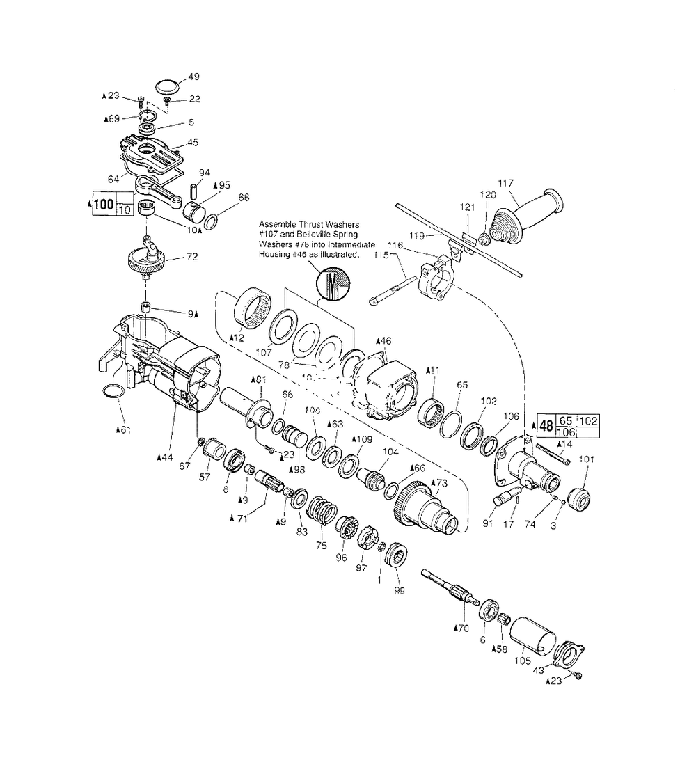 1-1/2-Inch Thunderbolt Rotary Hammer Part 2 Diagram and Parts List for 5316-21 845B Milwaukee Hammer Drill