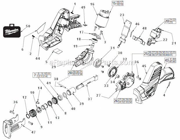Page A Diagram and Parts List for 242022  Milwaukee Reciprocating Saw
