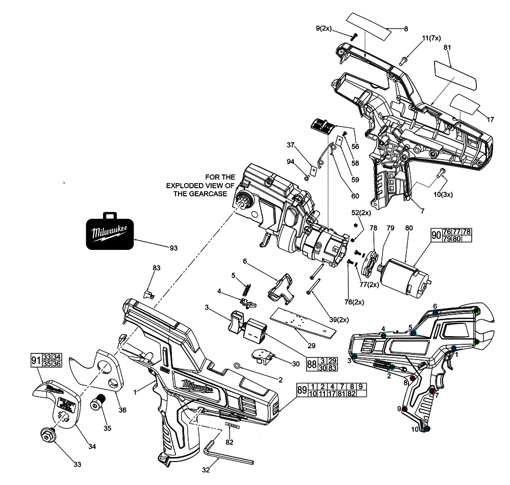 Fig-0 Diagram and Parts List for 2472-059 E81C Milwaukee Nibbler & Shears
