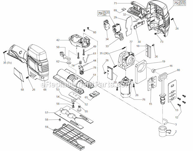 Page A Diagram and Parts List for 244521  Milwaukee Jig Saw