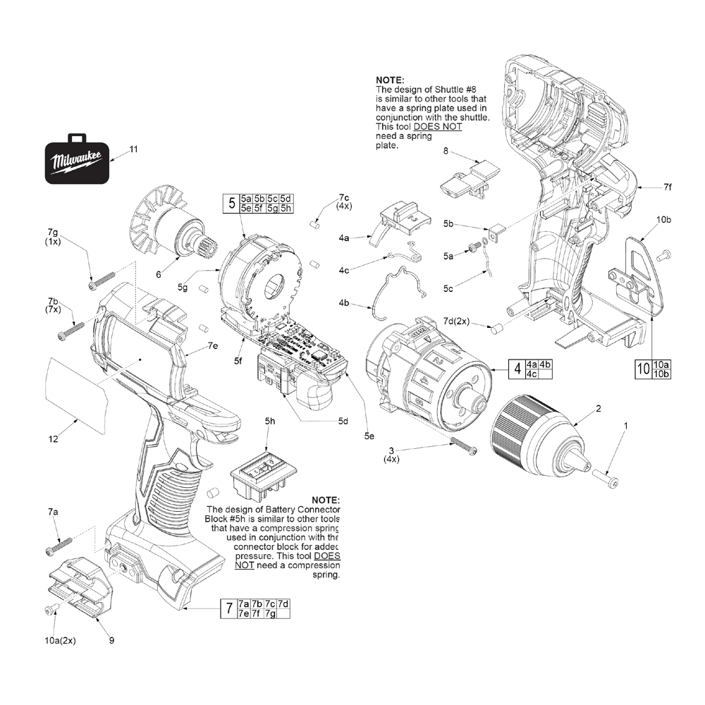 Fig-0 Diagram and Parts List for 2701-20 G39A Milwaukee Hammer Drill