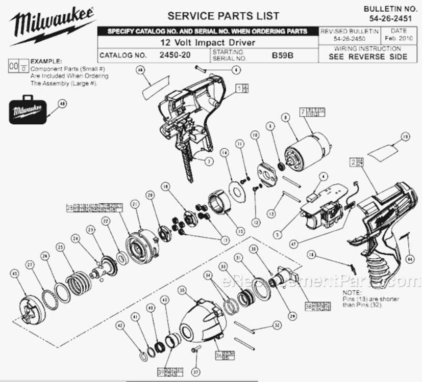 Page A Diagram and Parts List for 2450-20 B59B Milwaukee Impact Driver