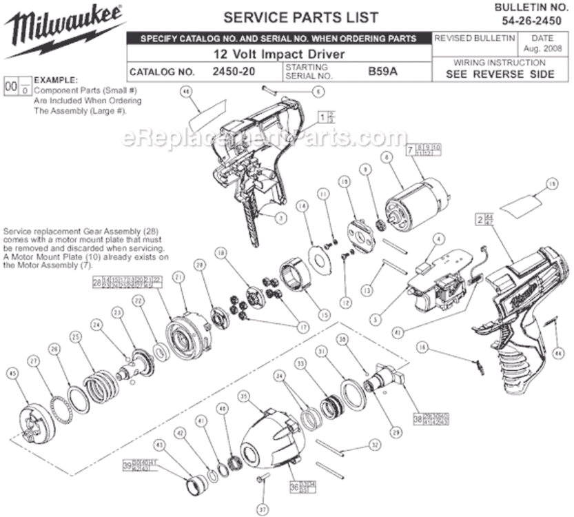 Page A Diagram and Parts List for 2450-20 SER B59A Milwaukee Impact Driver