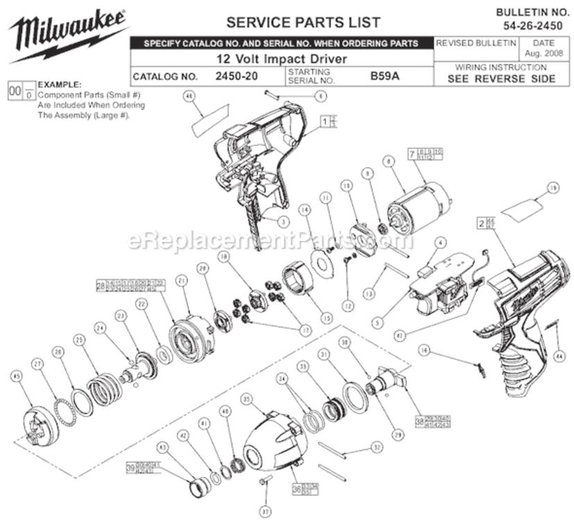 Page A Diagram and Parts List for 2450-22 SER B59A Milwaukee Impact Driver