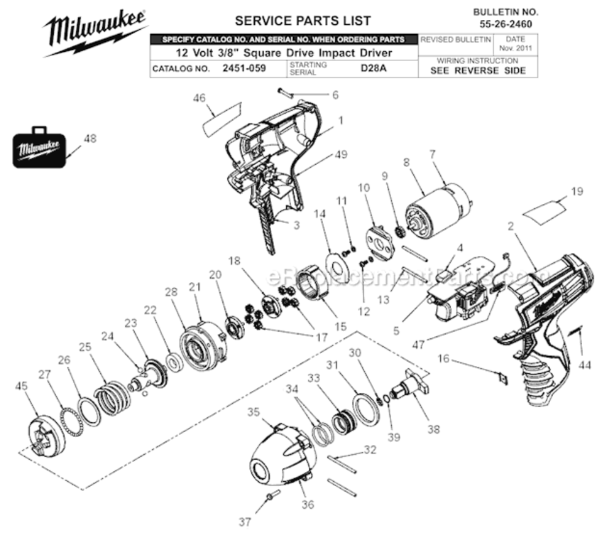 Page A Diagram and Parts List for 2451-059 SER D28A Milwaukee Impact Driver