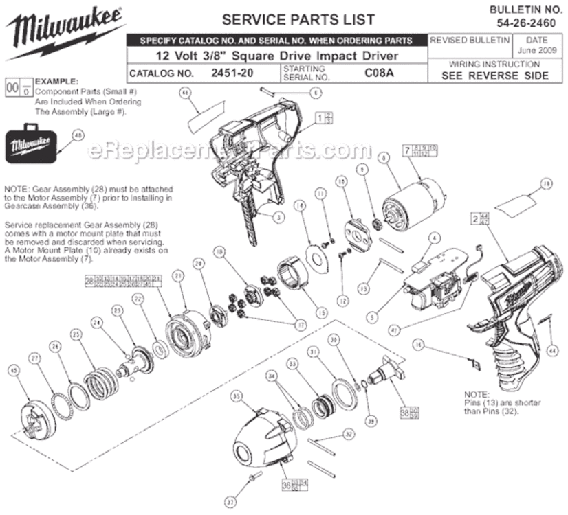Page A Diagram and Parts List for 2451-20 SER C08A Milwaukee Impact Driver