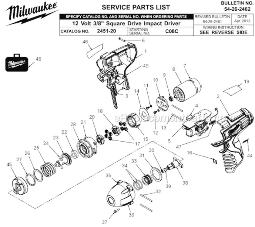 Page A Diagram and Parts List for 2451-20 SER C08C Milwaukee Impact Driver