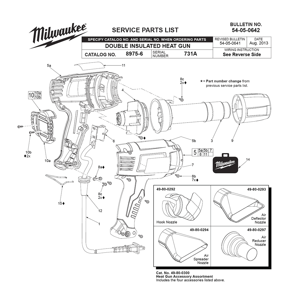 Fig-0 Diagram and Parts List for 8985 731A Milwaukee Heat Gun