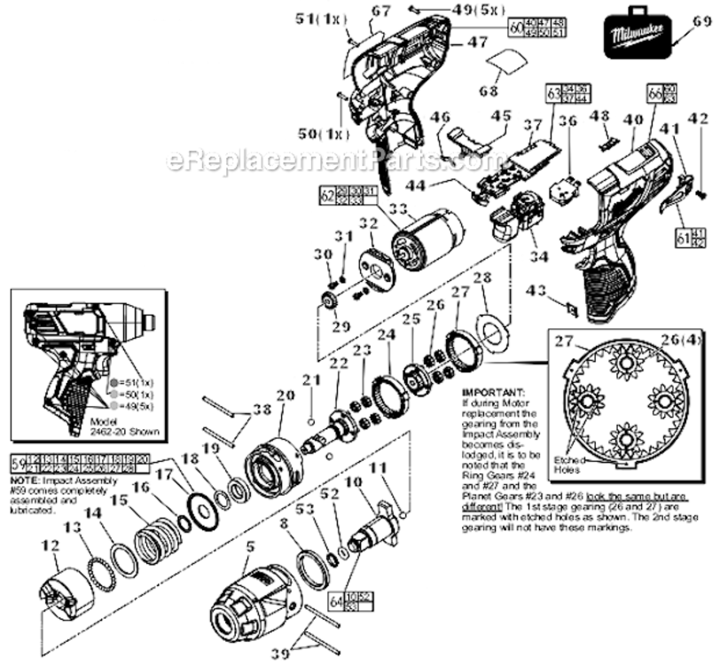 Page A Diagram and Parts List for 2463-22  Milwaukee Impact Driver