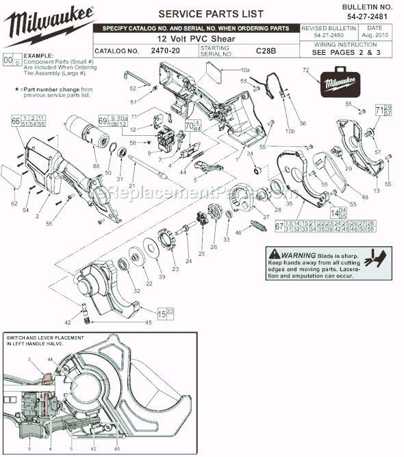 Page A Diagram and Parts List for 2470-20 SER C28B Milwaukee Nibbler & Shears