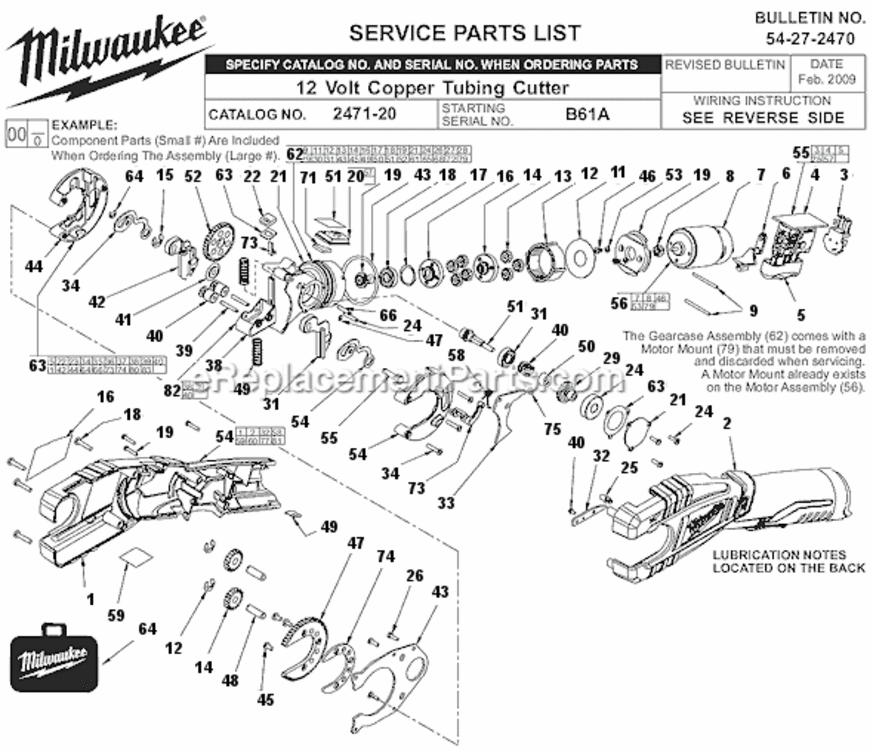 Page A Diagram and Parts List for 2471-22 SER B61A Milwaukee Pipe Tools