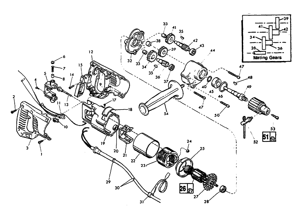 Fig-0 Diagram and Parts List for 1101-3 493-132000 Milwaukee Electric Drill