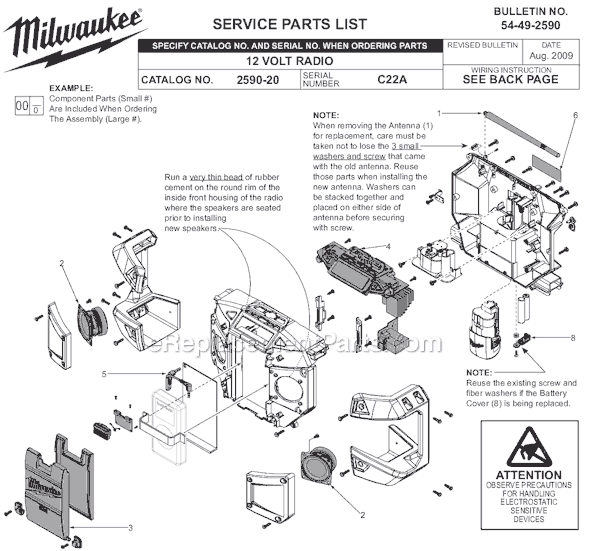 Page A Diagram and Parts List for 2590-20 SER C22A Milwaukee Radio