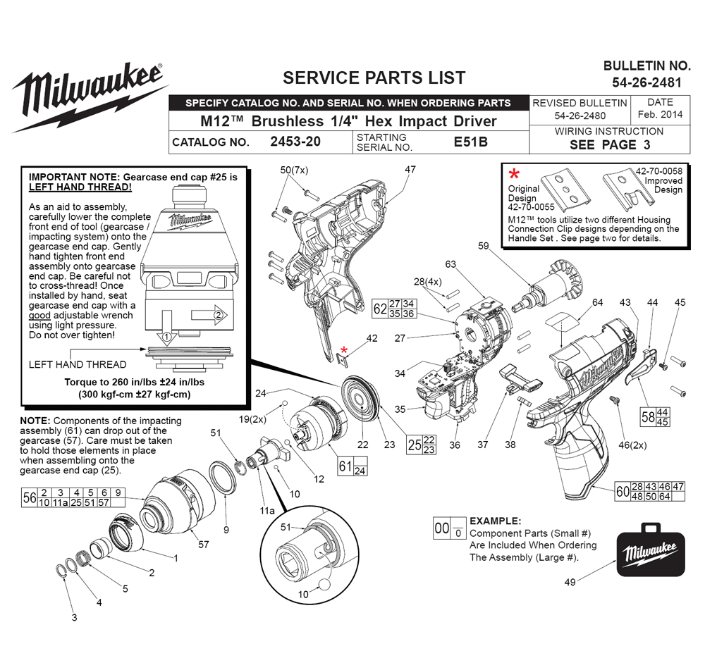 Fig-0 Diagram and Parts List for 2453-20 E51B Milwaukee Impact Driver