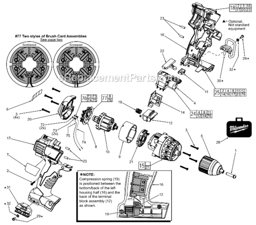 Page A Diagram and Parts List for 2601-21  Milwaukee Cordless Drill