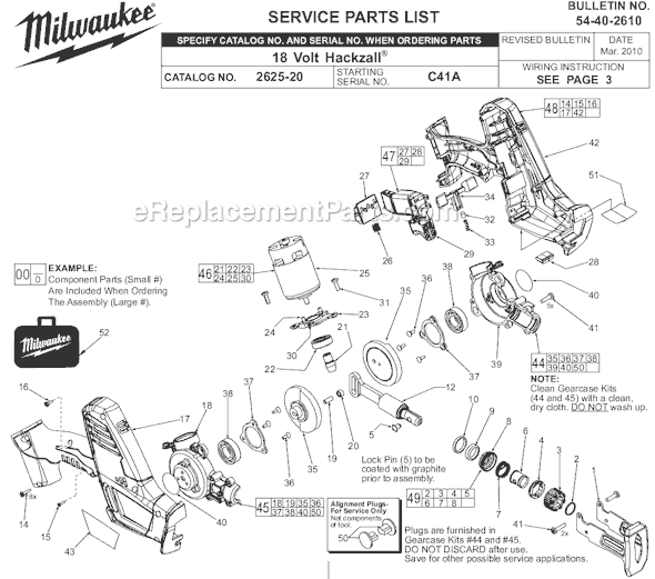 Page A Diagram and Parts List for 2625-20 SER C41A Milwaukee Reciprocating Saw