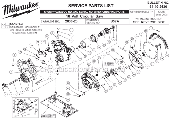 Page A Diagram and Parts List for 2630-22 SER B57A Milwaukee Circular Saw
