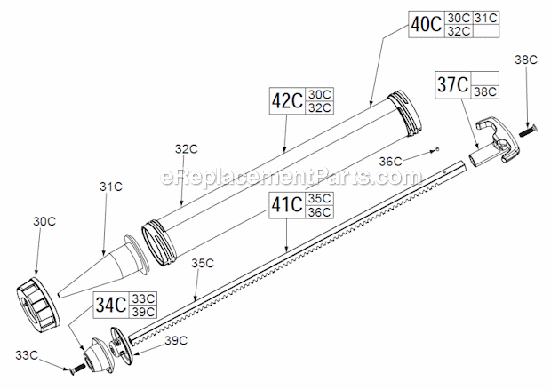 Aluminum_Sausage_Cartridge_Kit_For_Cat_No_2642-21Ct Diagram and Parts List for 2640-20  Milwaukee Caulking Gun