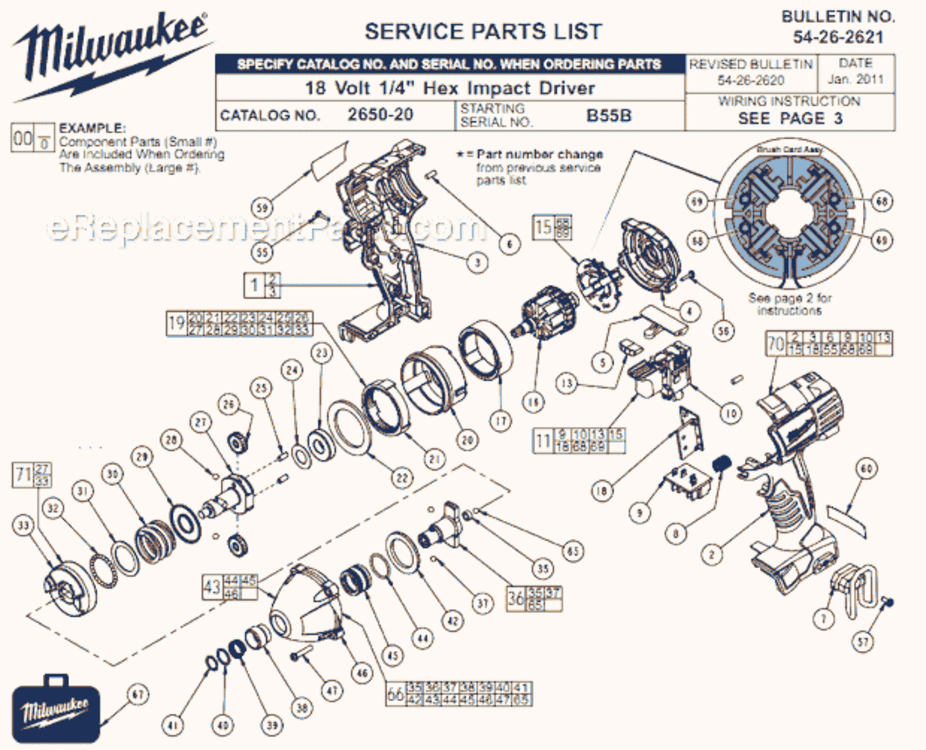 Page A Diagram and Parts List for 2650-20 B55B Milwaukee Impact Driver