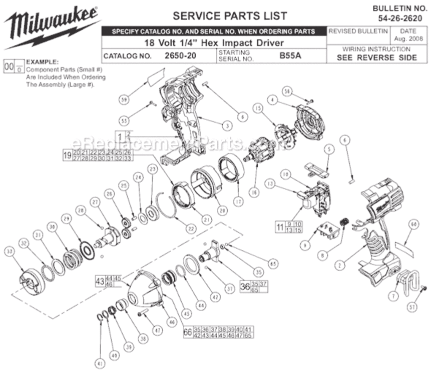 Page A Diagram and Parts List for 2650-22 SER B55A Milwaukee Impact Driver