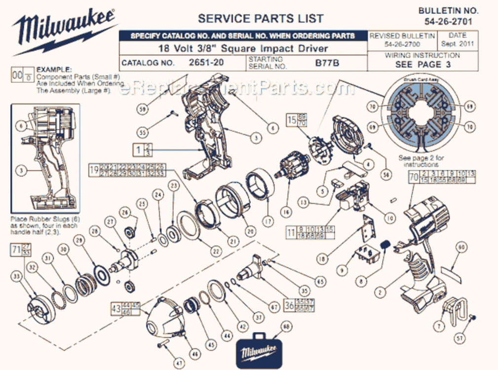 Page A Diagram and Parts List for 2651-20 B77B Milwaukee Impact Driver