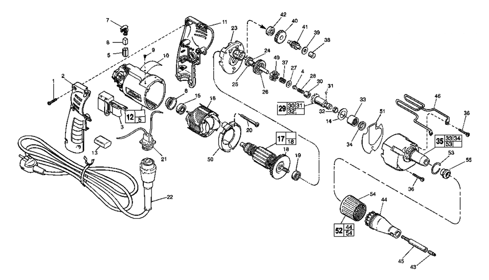 Fig-0 Diagram and Parts List for 6747-50 453D Milwaukee Electric Drill