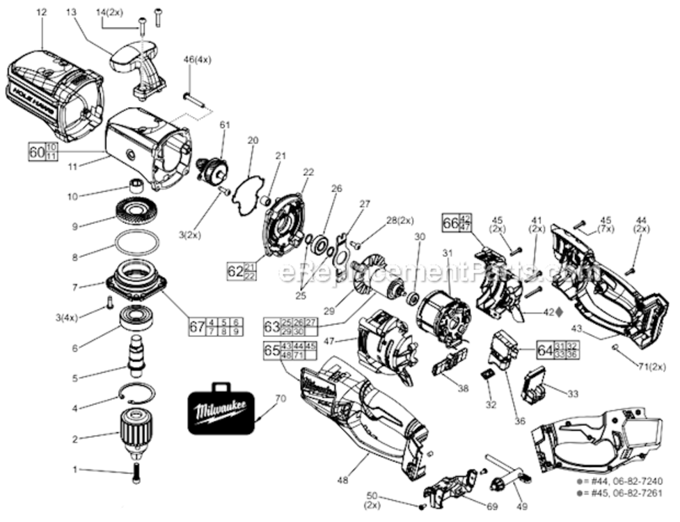 Page A Diagram and Parts List for 2707-22  Milwaukee Cordless Drill