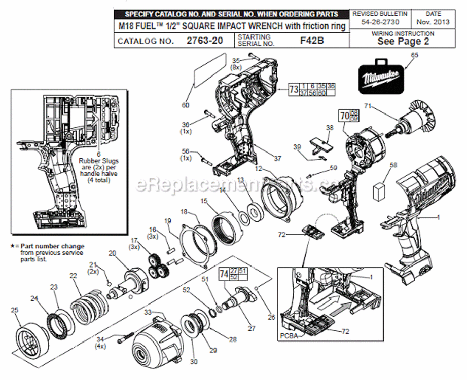 Page A Diagram and Parts List for 2763-20 F42B Milwaukee Impact Driver