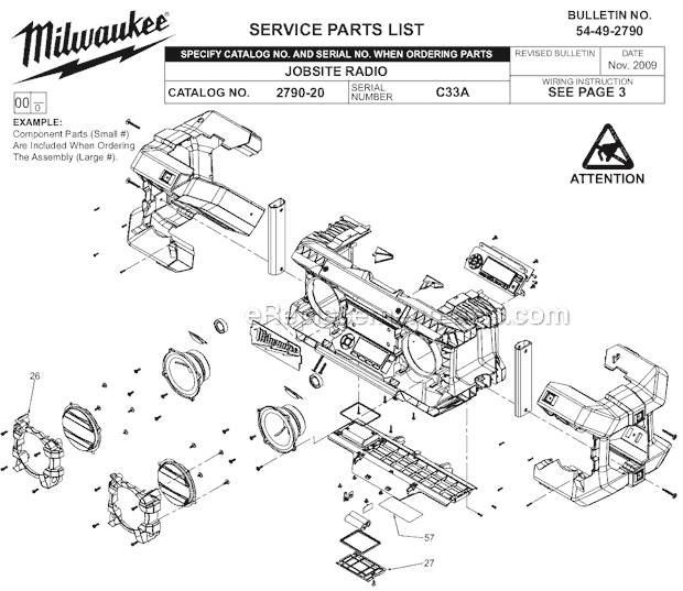Page A Diagram and Parts List for 2790-20 C33A Milwaukee Radio