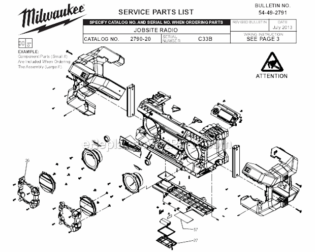 Page A Diagram and Parts List for 2790-20 C33B Milwaukee Radio