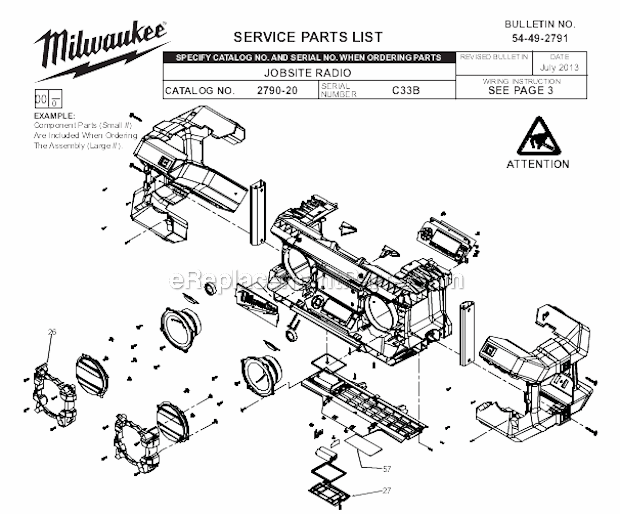 Page B Diagram and Parts List for 2790-20 C33B Milwaukee Radio