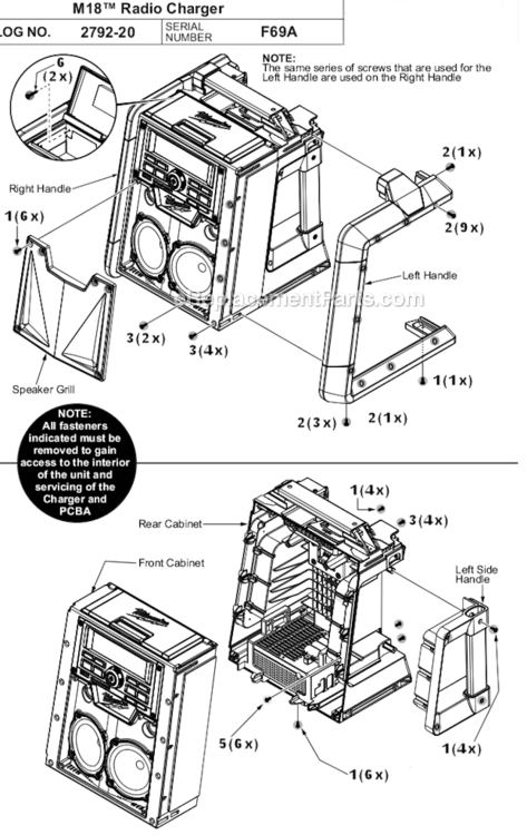 Page A Diagram and Parts List for 2792-20  Milwaukee Radio